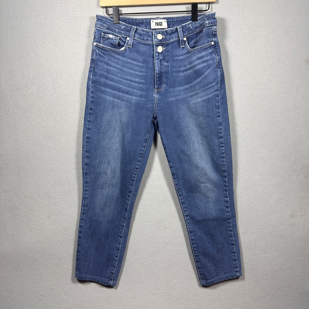 Paige Sarah Slim Jeans Women Medium Wash High Rise Straight Leg Size 32